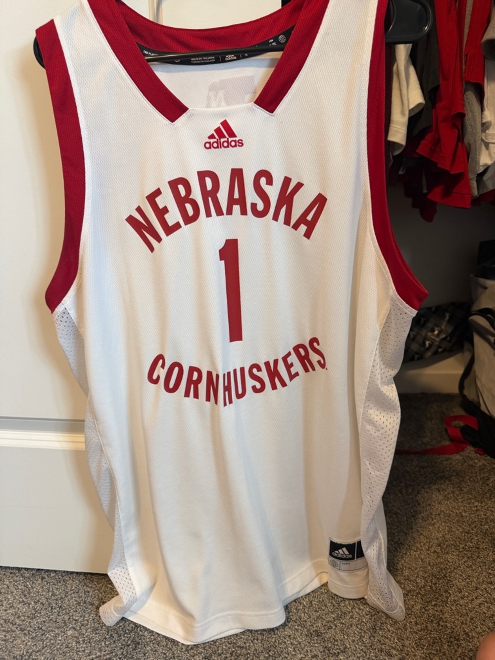 adidas White & Red Nebraska Cornhuskers Basketball Jersey #1